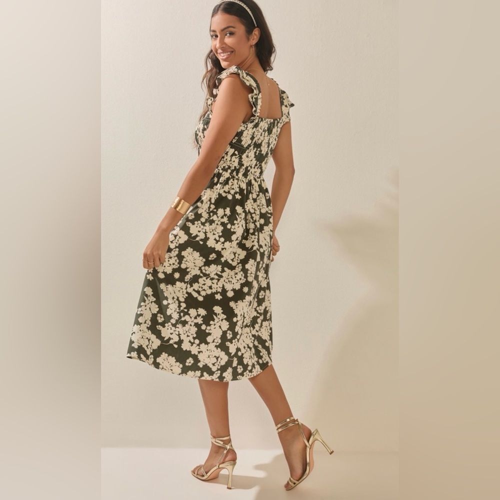 Francesca’s Marcia Floral Ruffle Strap Midi Dress Size L - Picture 2 of 10